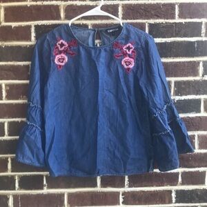 Express blue Jean rose shirt, Sz XS